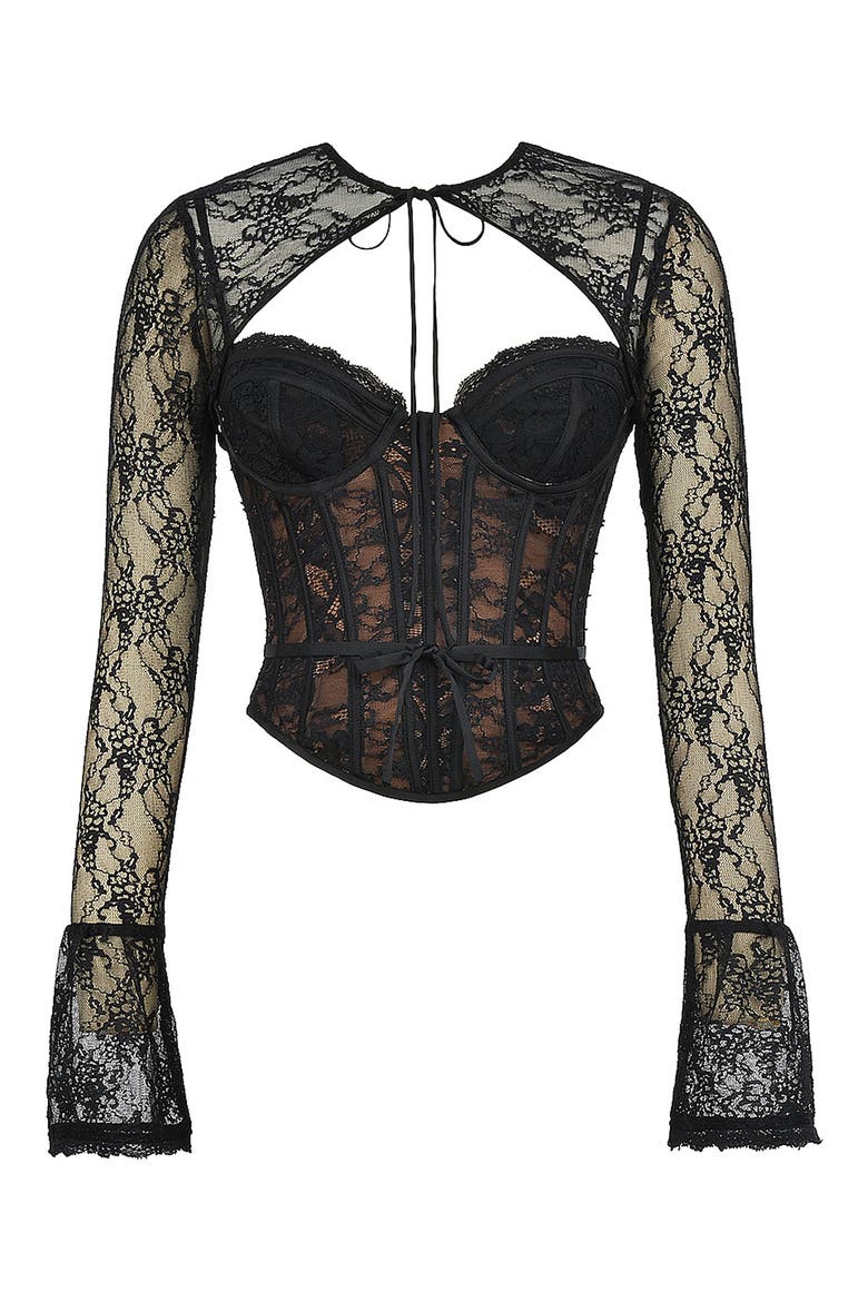 Lace Corset Top with Bolero, Alternate, color, BLACK