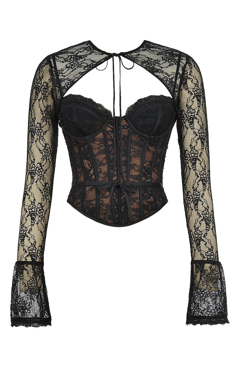 HOUSE OF CB Lace Corset Top with Bolero, Alternate, color, Black