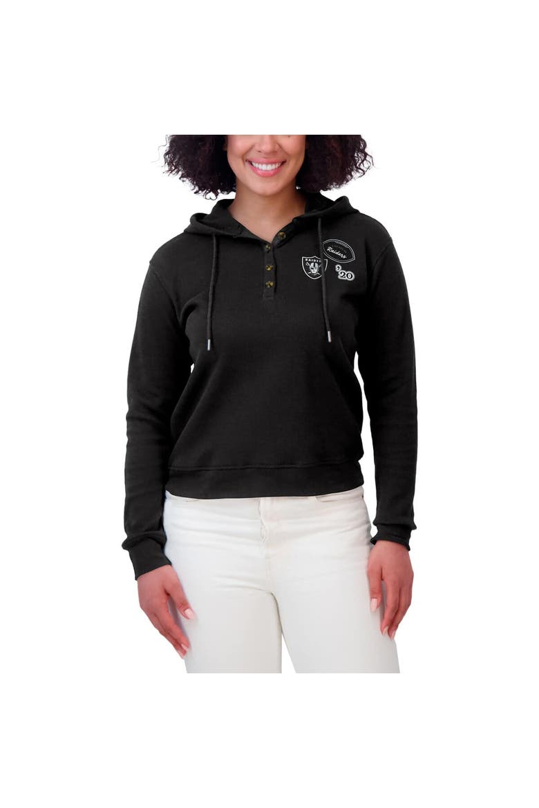 Women's WEAR by Erin Andrews  Black Las Vegas Raiders Waffle Hoodie Pullover Top, Alternate, color, Black