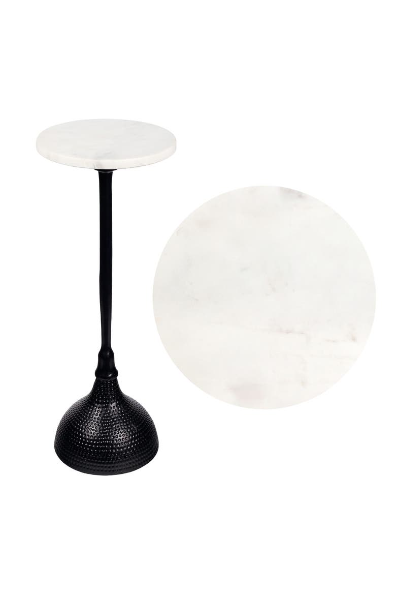 Ava Contemporary Round Marble Top Drink Table, Hammered Metal Pedestal Martini Accent Side Table, Main, color, Black