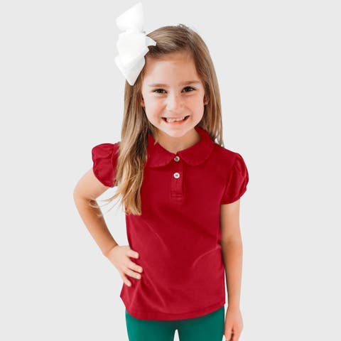 Girls Cotton Puff Short Sleeve Polo Tee with Peter Pan Collar (Toddler/Kids)