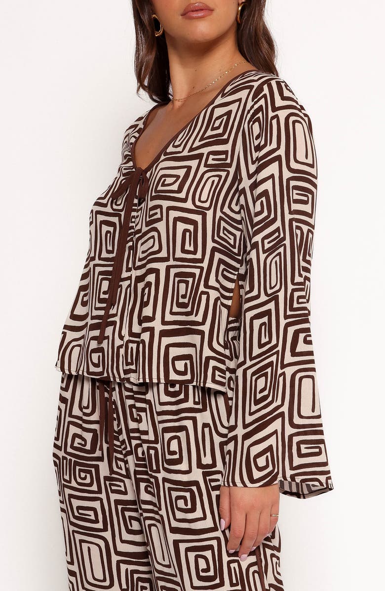 Petal & Pup Imogen Abstract Print Long Sleeve Top, Alternate, color, Chocolate Brown Print