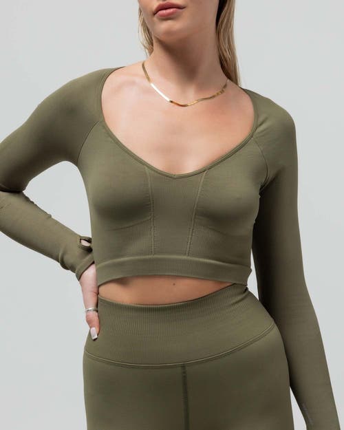 Reformer The V-neck Long Sleeve Crop Top In Green