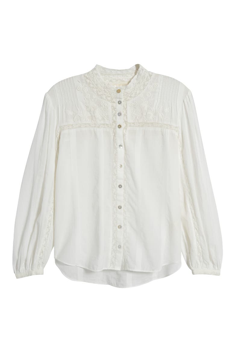 Ronda Lace Inset Cotton Blouse, Alternate, color, ANTIQUE WHITE