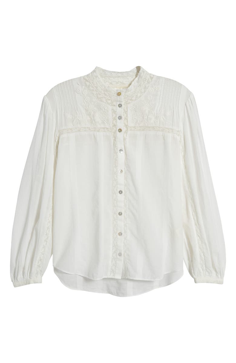 LoveShackFancy Ronda Lace Inset Cotton Blouse, Alternate, color, Antique White