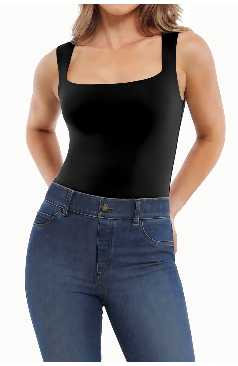 Popilush Cloud Touch Snatched Double Layer Tummy Control Sleeveless Tank Top, Alternate, color, Midnight Black