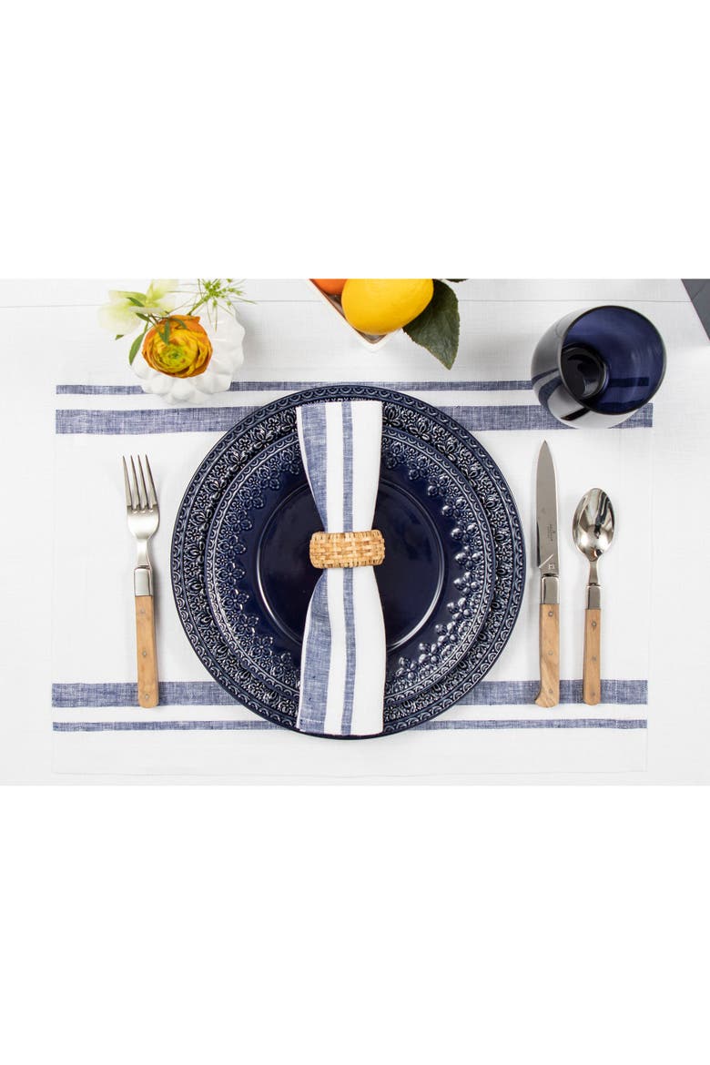 Linen Placemats Set of 4, 14 x 19" - French Stripe, Alternate, color, Navy and White