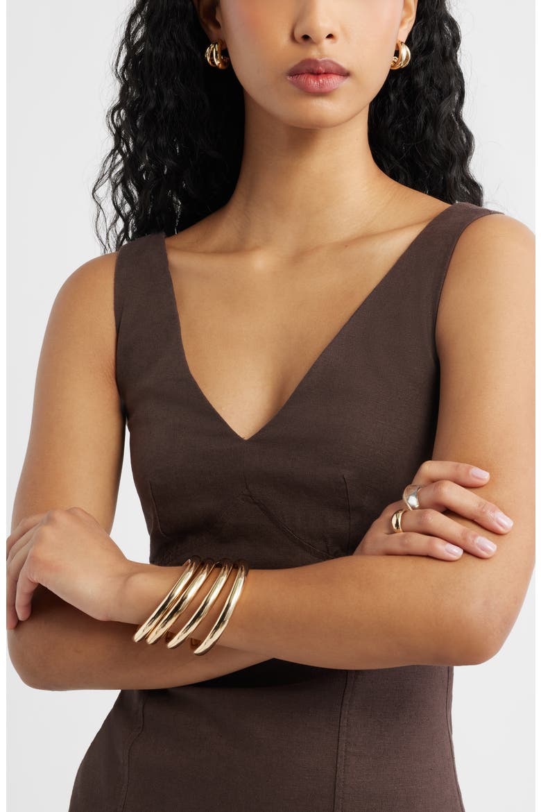 Curved Triple Hoop Earrings, Alternate, color, GOLD
