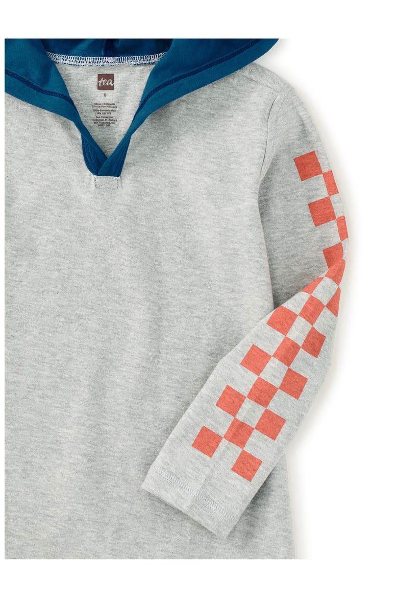 Checker Sleeves Happy Hoodie, Alternate, color, Med Heather Grey