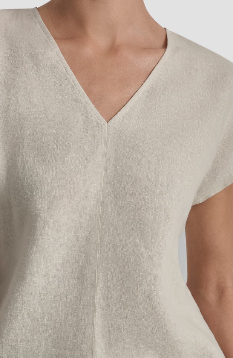 DKNY V-Neck Linen Top, Alternate, color, Natural