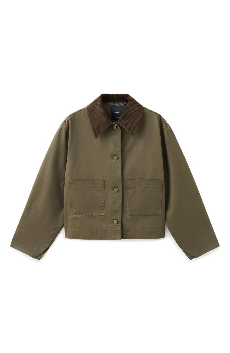 MANGO Corduroy Collar Denim Barn Jacket, Alternate, color, Khaki Green