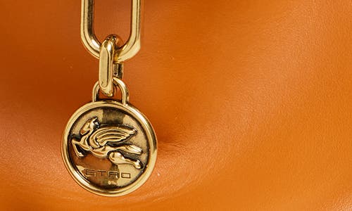 Etro Large Vela Leather Shoulder Bag In Arancione