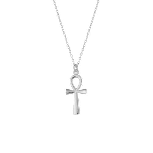 Spero London Sterling Silver Egyptian Ankh Necklace In Metallic