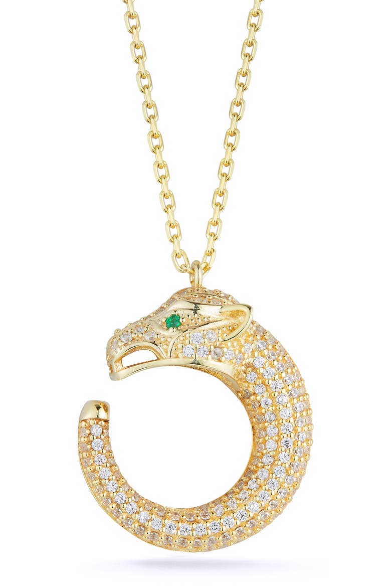 Pavé Cubic Zirconia Panther Pendant Necklace, Main, color, GOLD