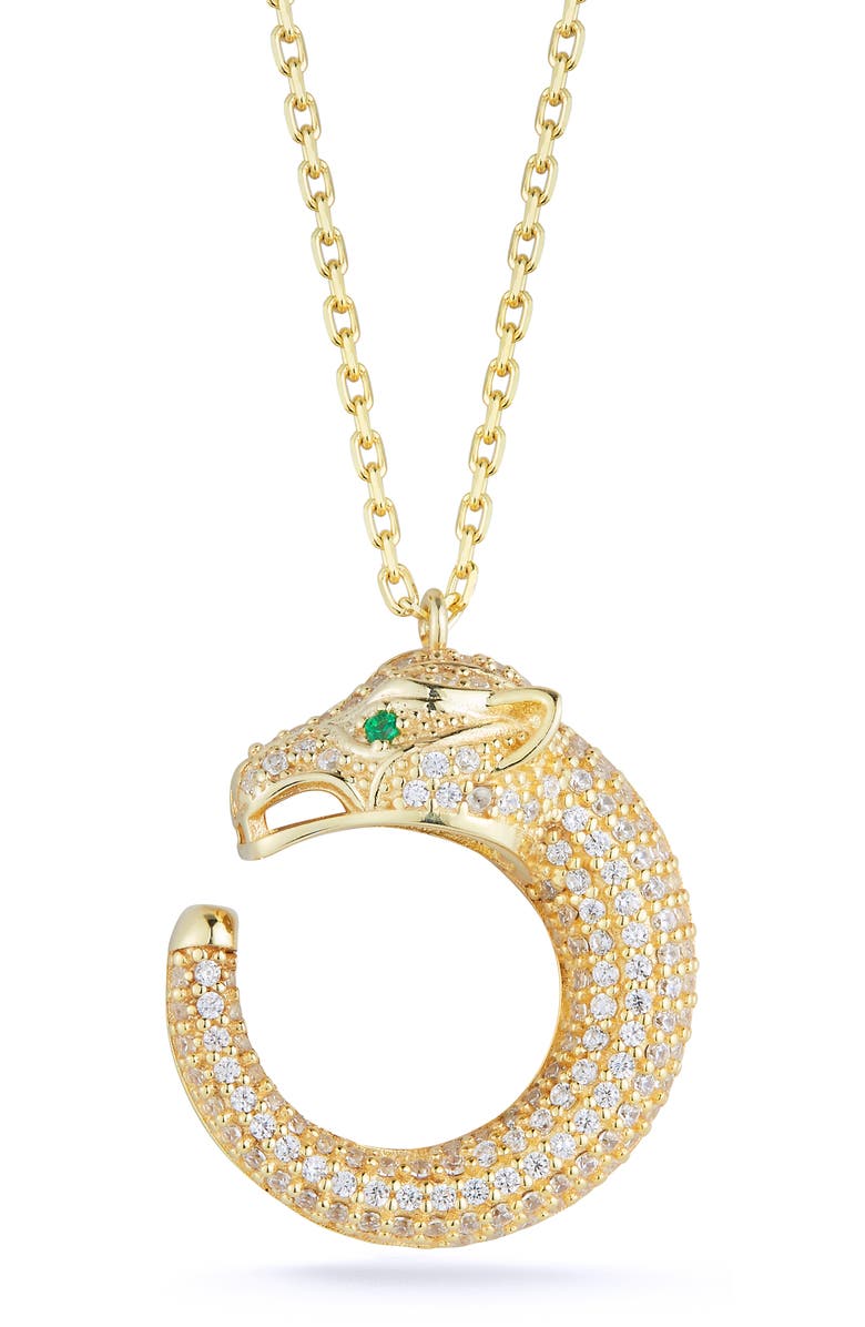 SPHERA MILANO Pavé Cubic Zirconia Panther Pendant Necklace, Main, color, Gold