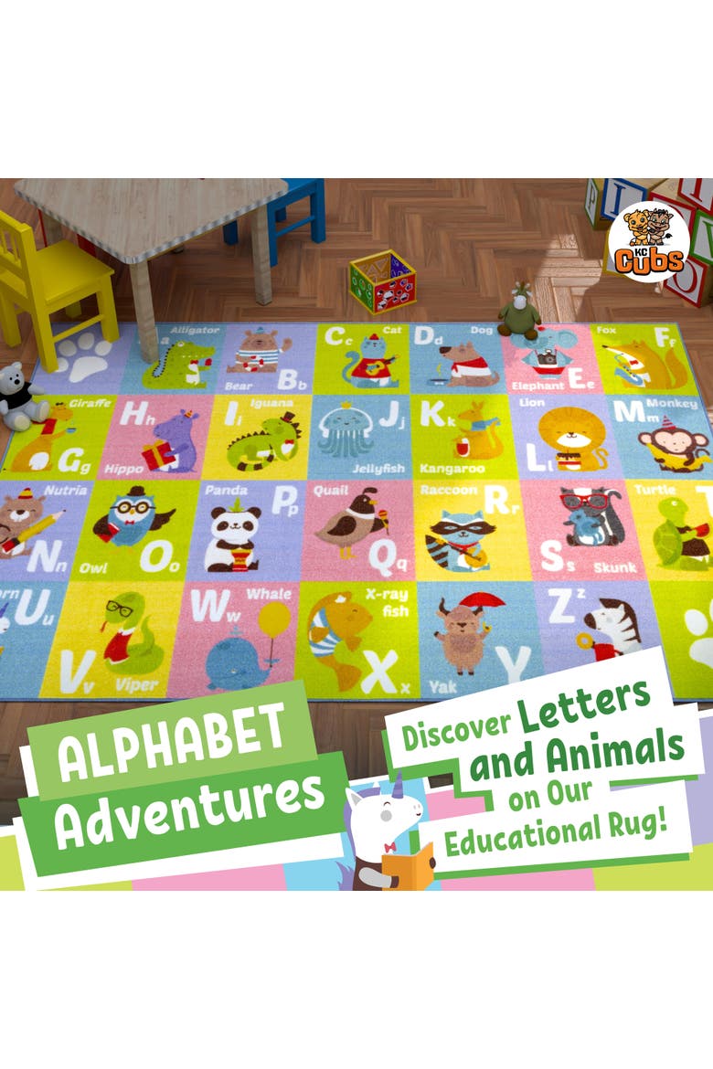 Educational Rug ABC Alphabet Animal, 3x5' Playmat, Alternate, color, Multicolored