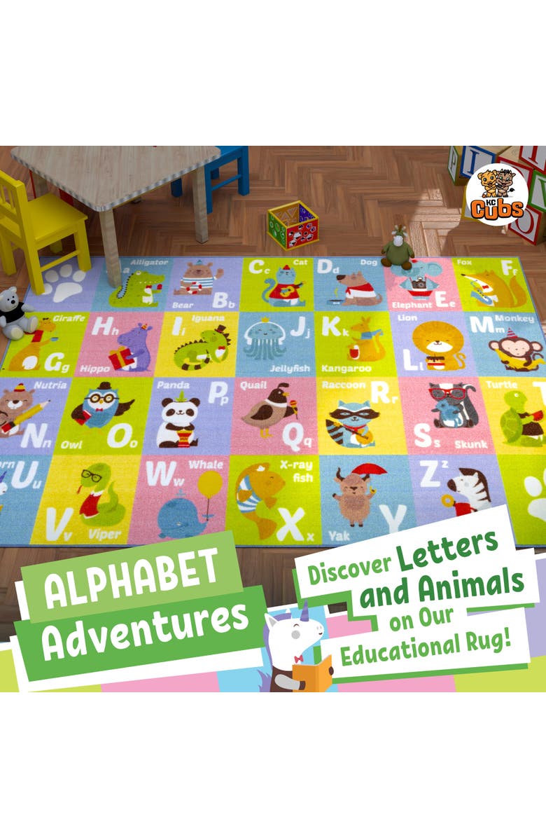 KC Cubs Educational Rug ABC Alphabet Animal, 5x7' Playmat, Alternate, color, Multicolored
