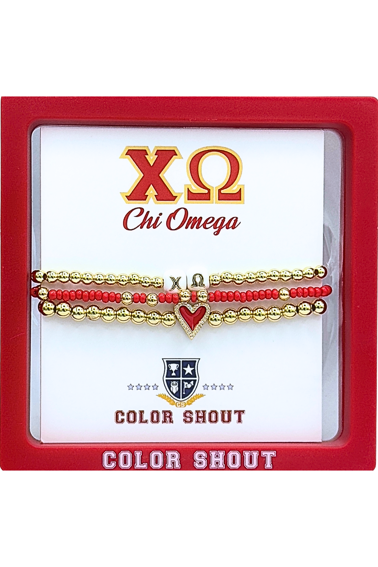 Chi Omega Love My Sorority Bracelet Stack, Alternate, color, Yellow Gold