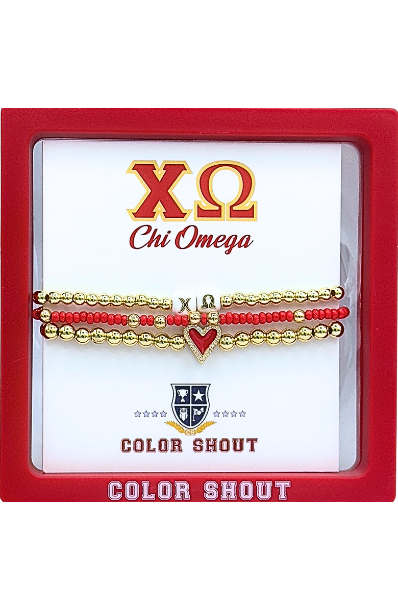 Color Shout Chi Omega Love My Sorority Bracelet Stack, Alternate, color, Yellow Gold