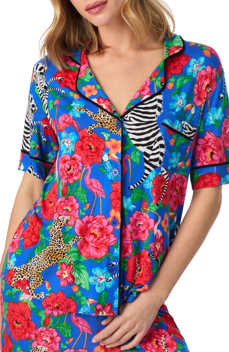 Room Service Pjs Contrast Piping Pajamas, Alternate, color, Blue Floral