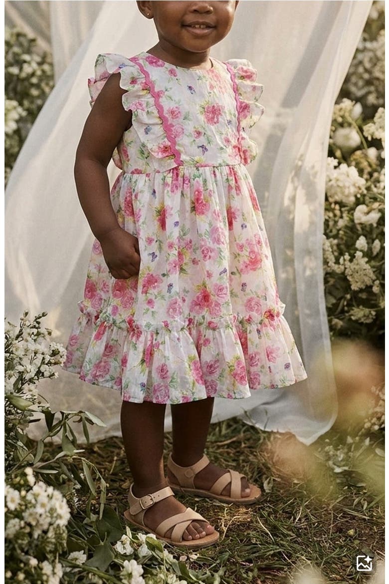 Kids' Daphne Floral Ruffle Trim Dress, Alternate, color, PINK