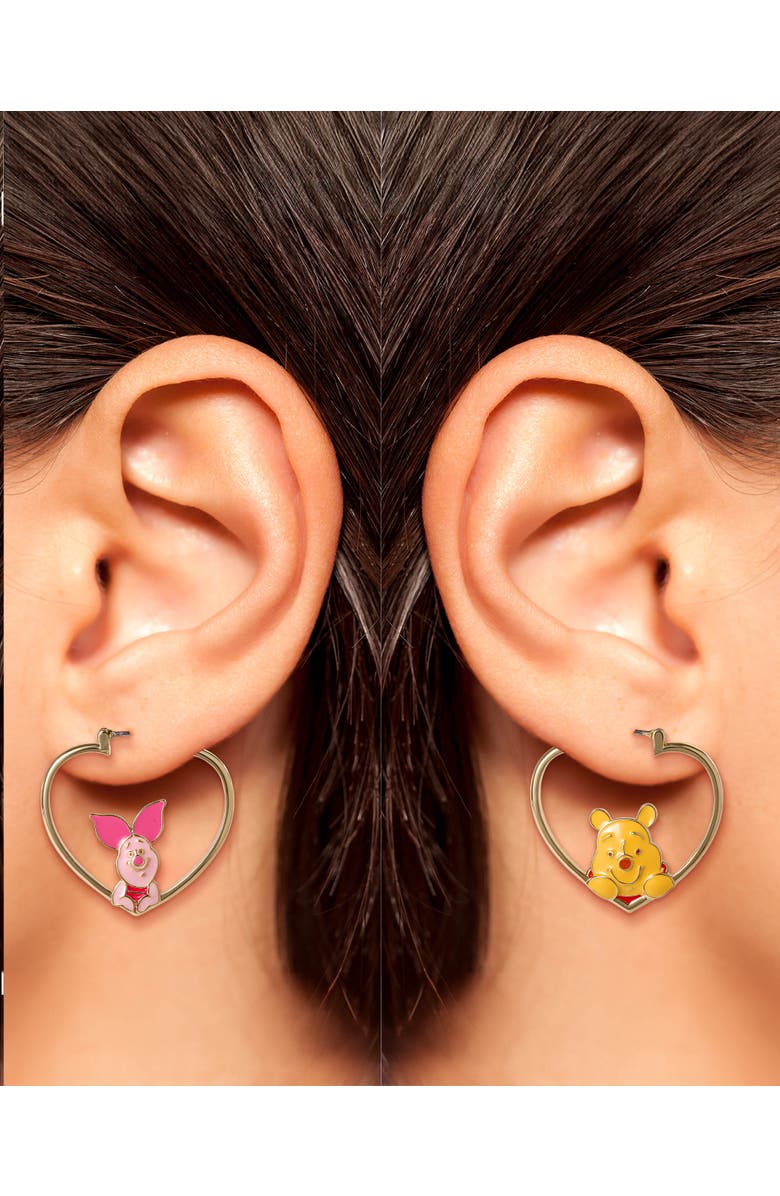 Disney Winnie The Pooh And Piglet Mismatched Heart Hoop Earrings, Alternate, color, Gold