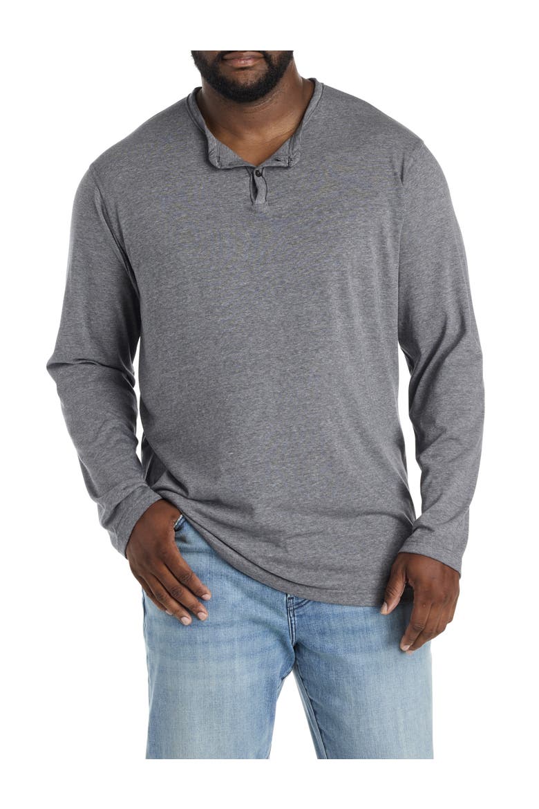 Big & Tall Venice Burnout Notched Henley Long-Sleeve Shirt, Main, color, JET