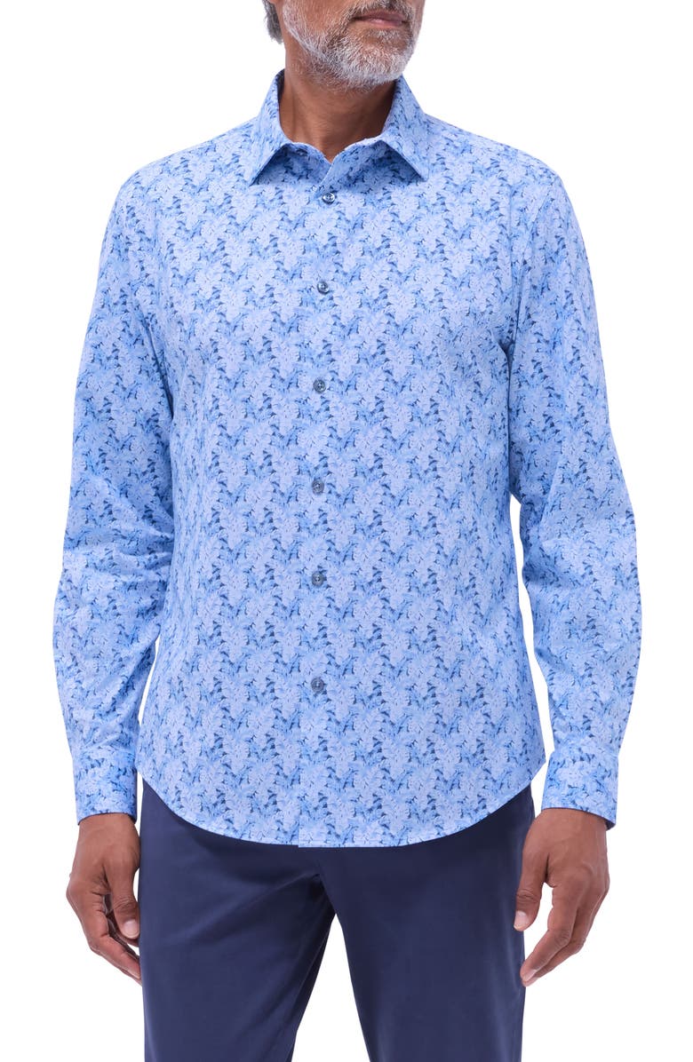 Bugatchi Jimmy OoohCotton<sup>®</sup> Leaf & Diamond Print Button-Up Shirt, Main, color, Air Blue