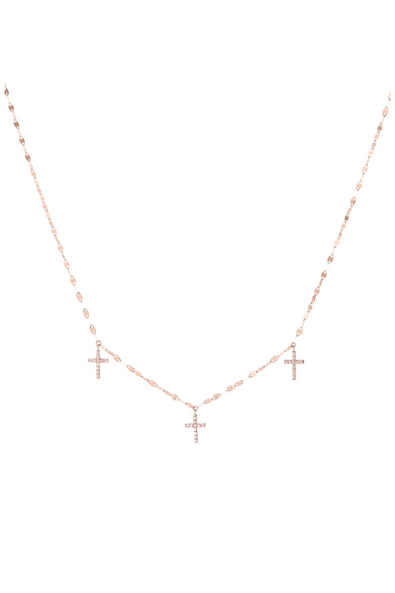 14k Gold Triple Cross Necklace, Main, color, ROSE GOLD