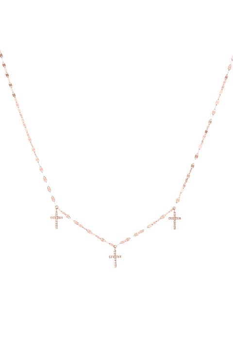 14k Gold Triple Cross Necklace