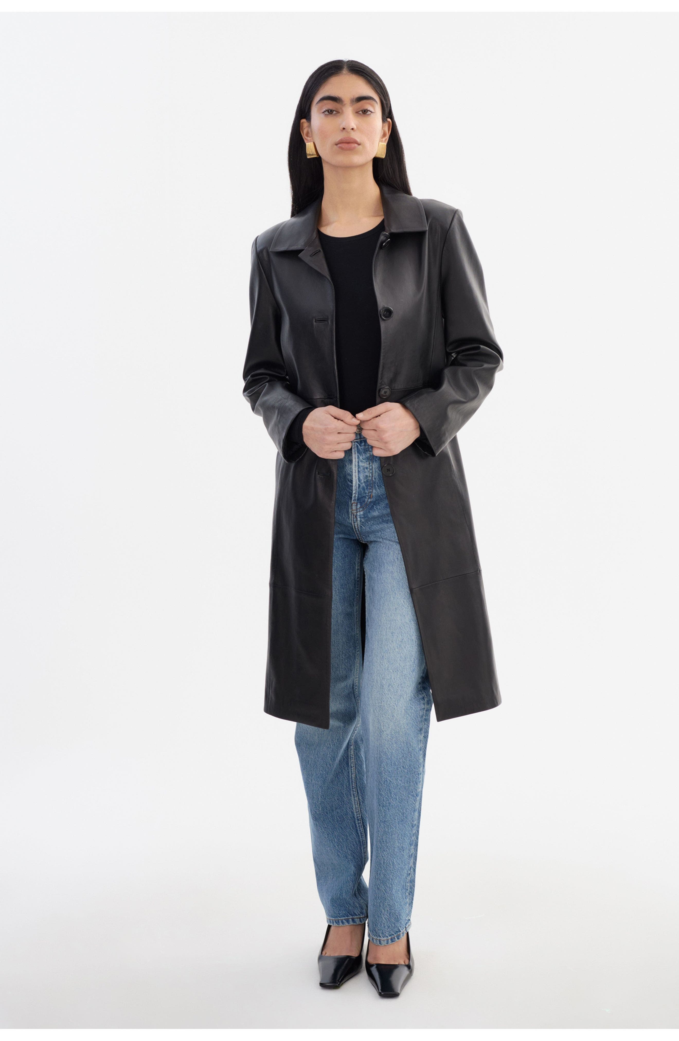 BELEN | Longline Leather Coat - image 2