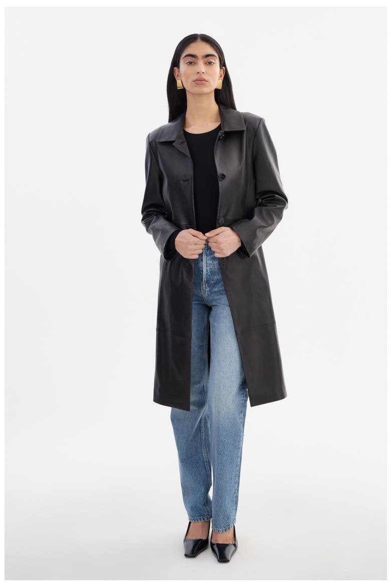BELEN | Longline Leather Coat, Alternate, color, Black