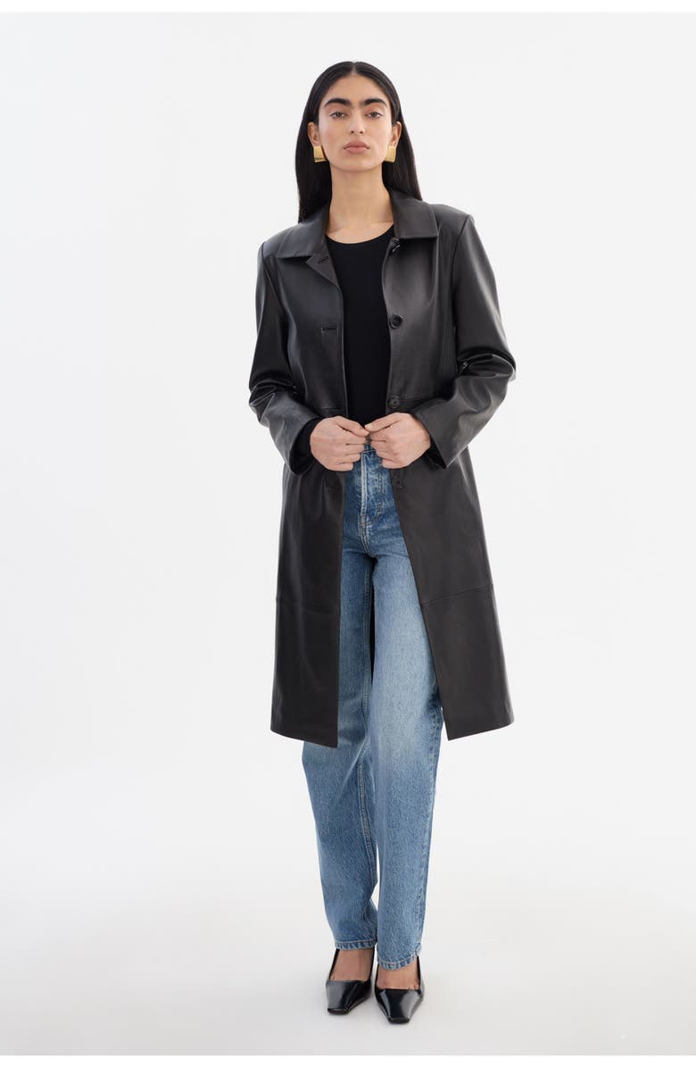 LAMARQUE BELEN | Longline Leather Coat, Alternate, color, Black
