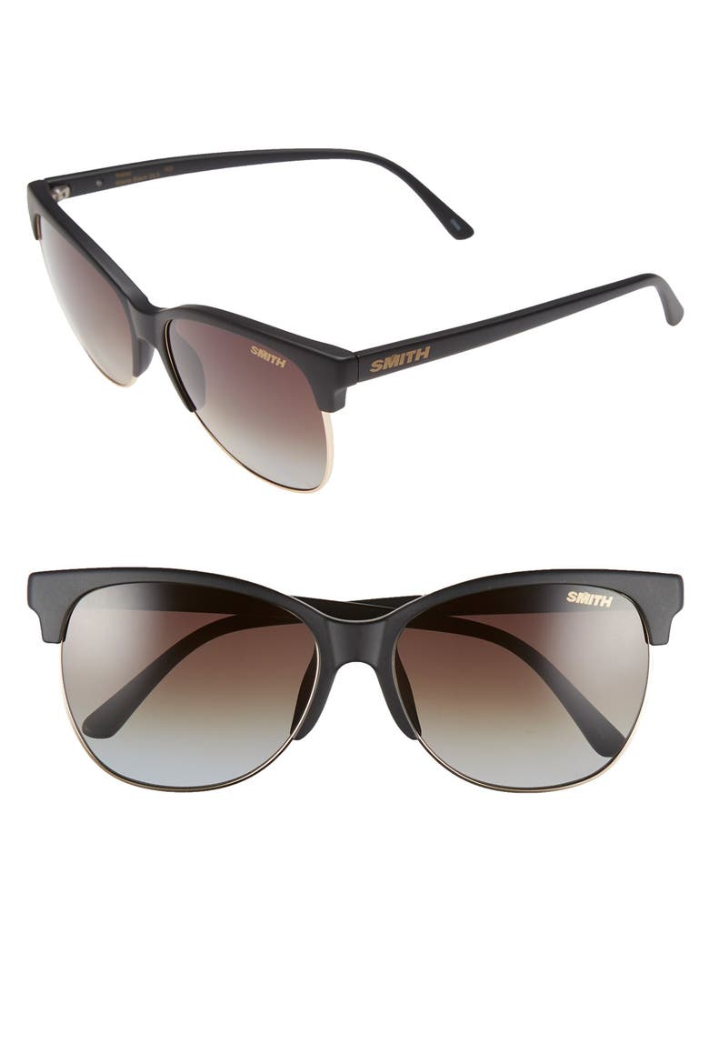 'Rebel' 57mm Cat Eye Sunglasses, Main, color, MATTE BLACK/ POLARIZED BROWN