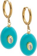 BY ADINA EDEN Oval Charm Bezel Natural Stone Drop huggie Earrings