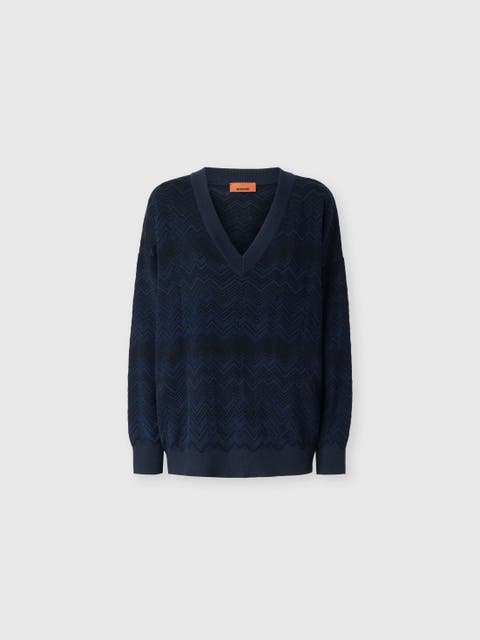 Zig Zag Viscose And Wool V-neck Sweater