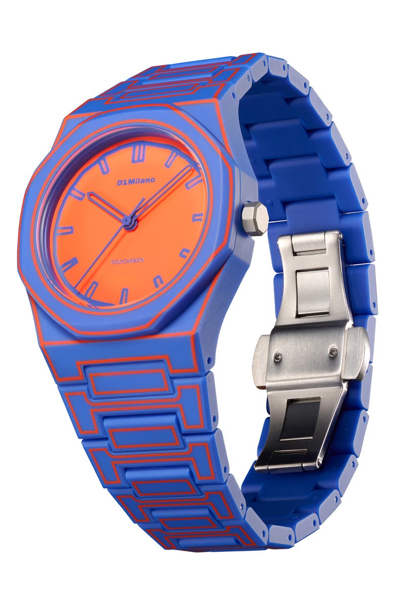 D1 Milano Electricclash Polycarbon Bracelet Watch, 37mm, Alternate, color, Blue-Orange