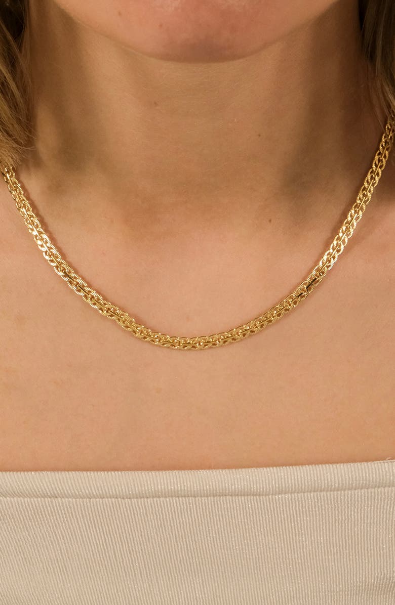 Sterling Forever Hammered Interlocking Curb Chain Necklace, Alternate, color, Gold