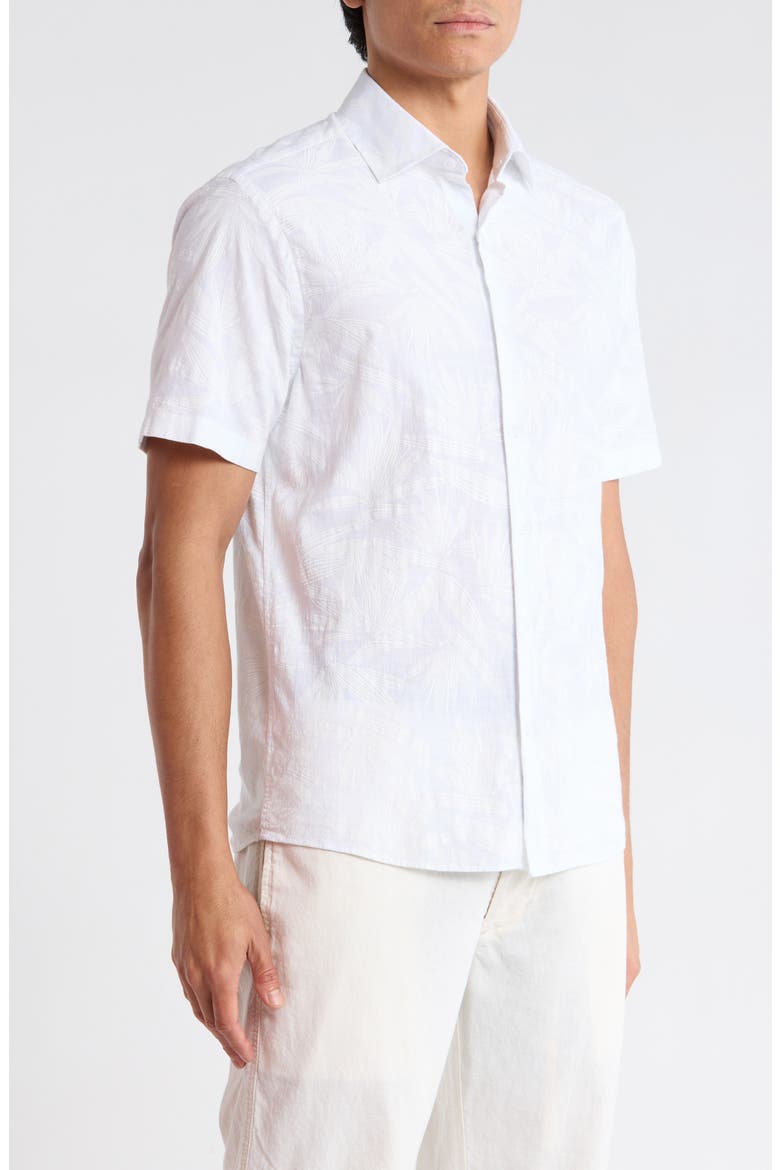 Makul Tonal Print Short Sleeve Stretch Cotton Button-Up Shirt, Alternate, color, WHITE