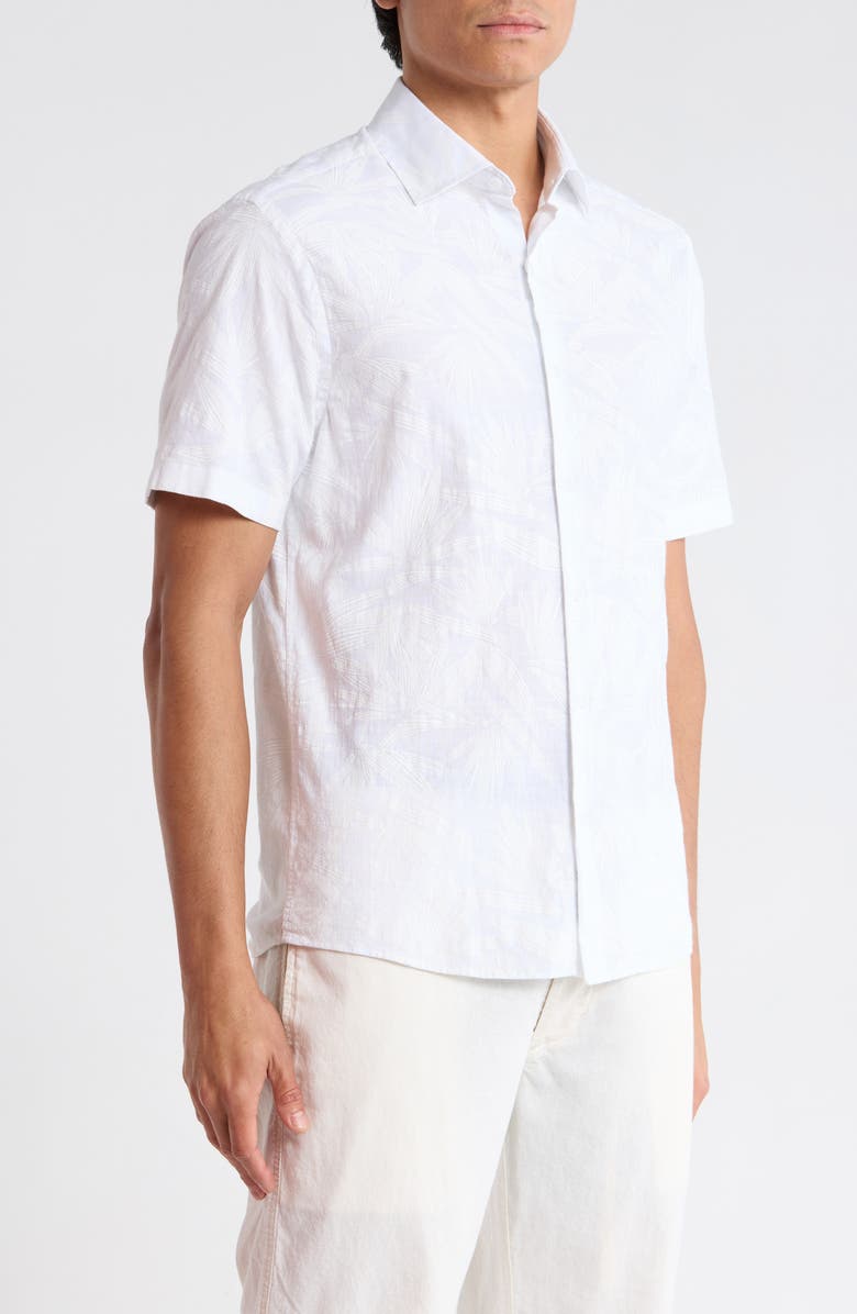 Robert Barakett Makul Tonal Print Short Sleeve Stretch Cotton Button-Up Shirt, Alternate, color, White