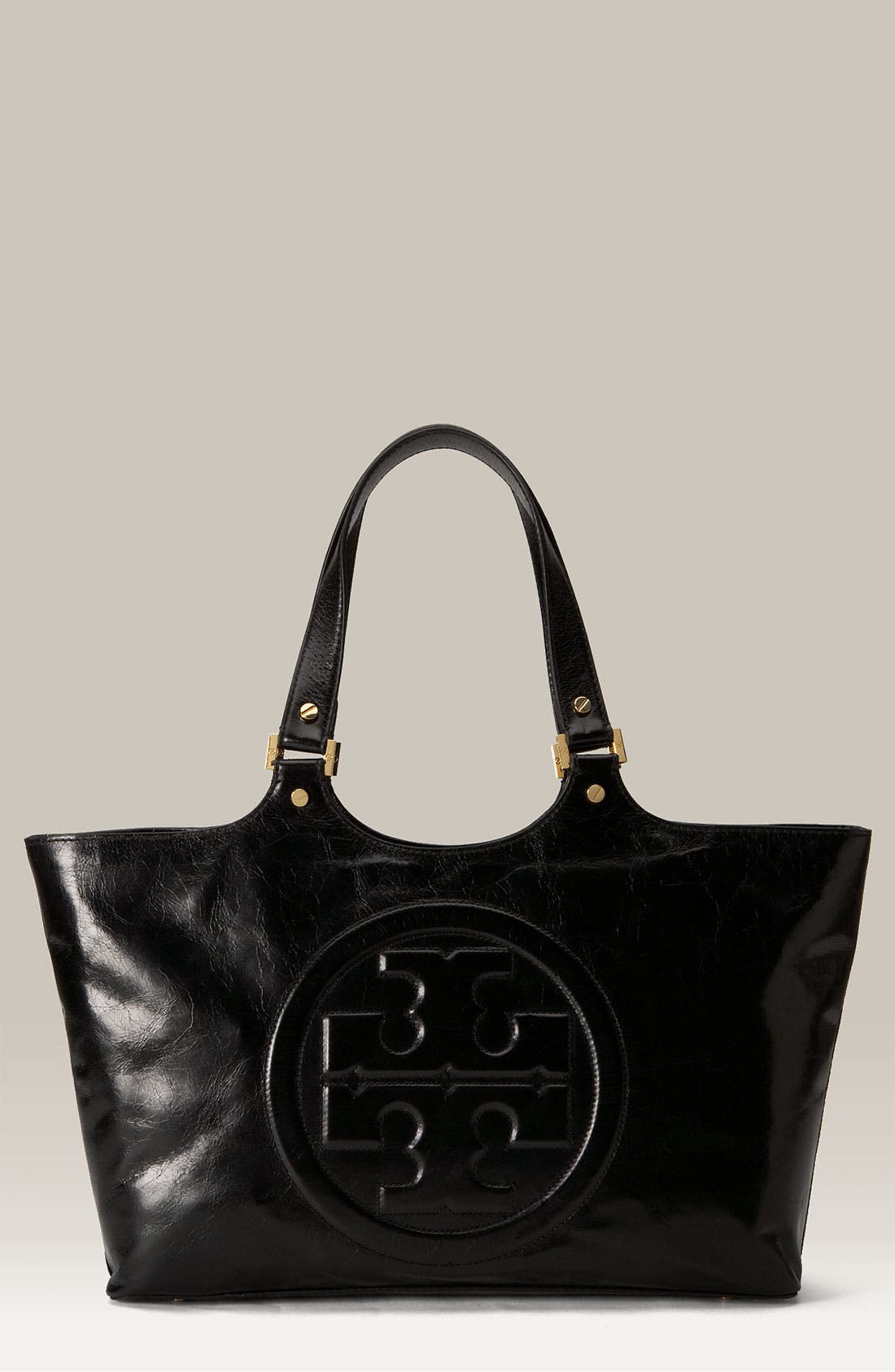 'Bombe' Glazed Leather Tote, Main, color, BLACK/ BLACK