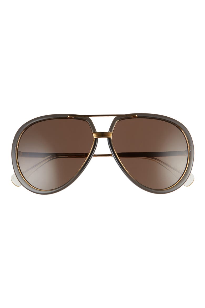 61mm Aviator Sunglasses, Main, color, GREY/ BROWN