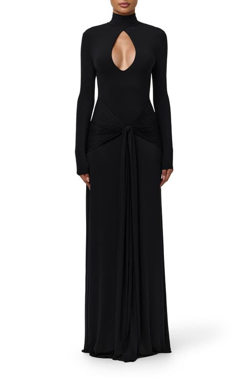 Cutout Tie Front Long Sleeve Maxi Dress