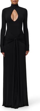 Naked Wardrobe Cutout Tie Front Long Sleeve Maxi Dress
