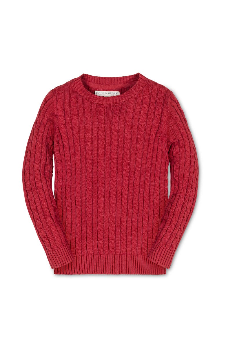 Hope & Henry Kids' Organic Cable Crewneck Pullover Sweater, Main, color, Red Cable