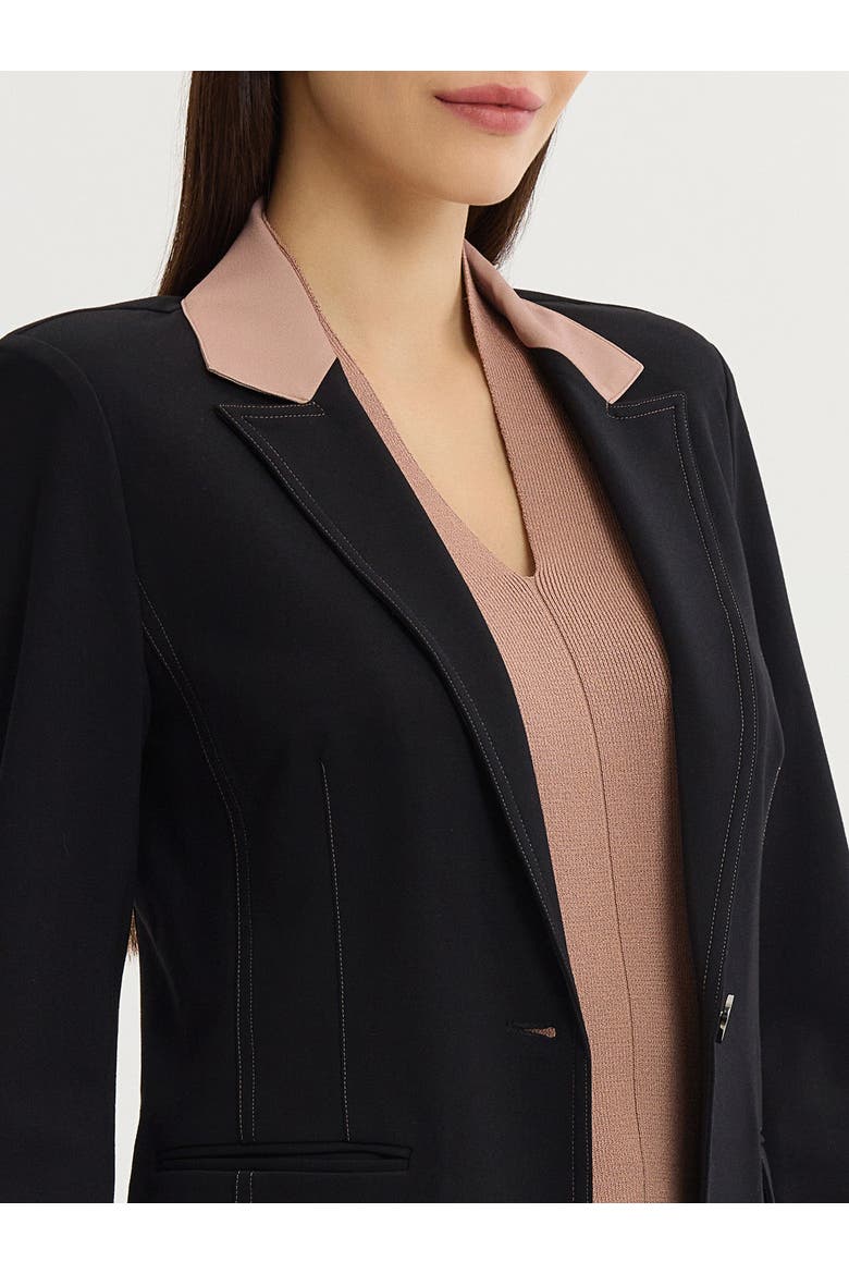 Tailored LuxeStretch Contrast Stitch Blazer, Alternate, color, Black/Charmeuse