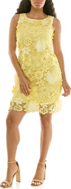 Nina Leonard Sleeveless 3D Floral Lace Shift Dress