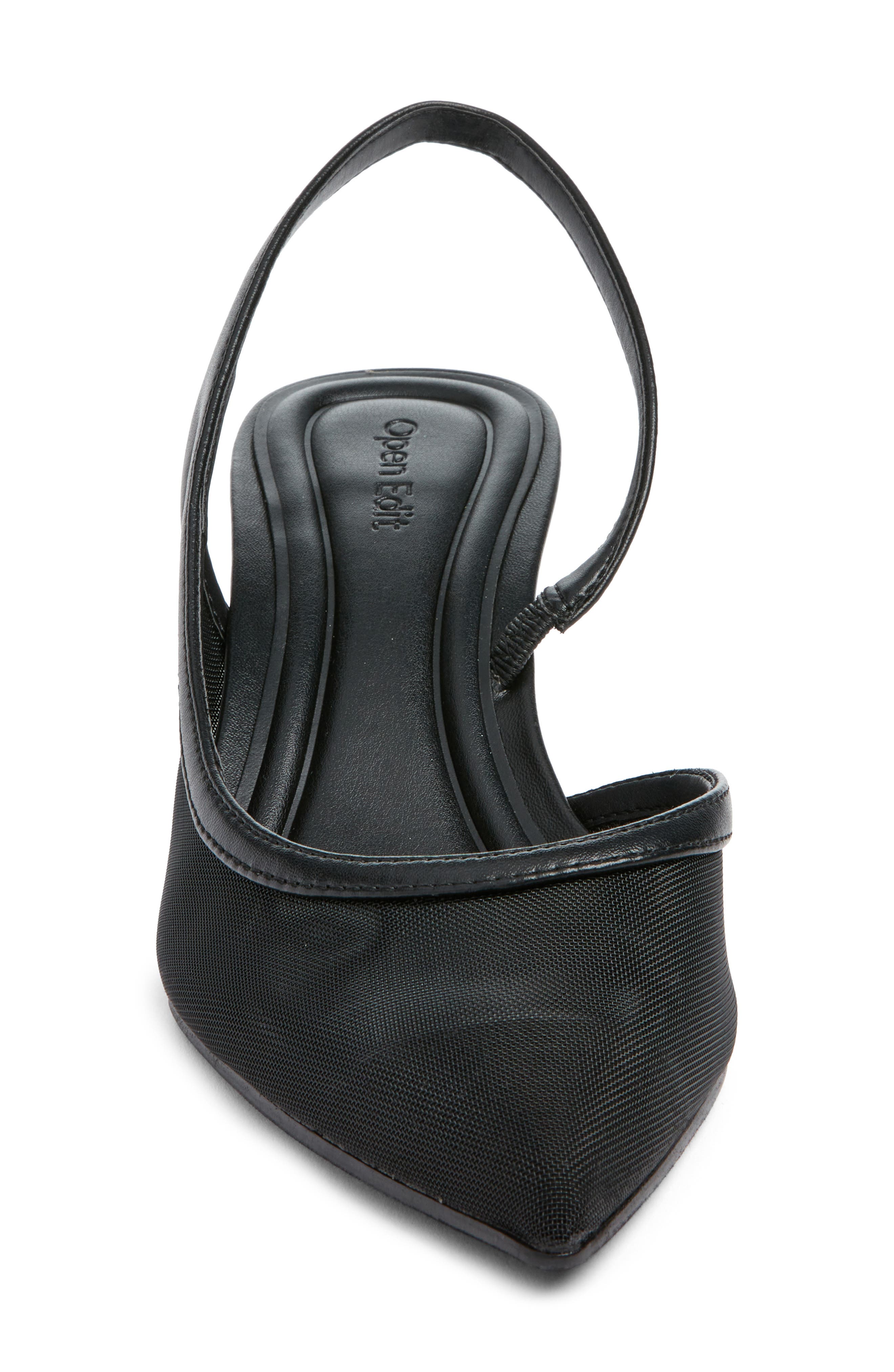 Open Edit Corina Half d'Orsay Kitten Heel Slingback Pump, Alternate, color, Black Mesh