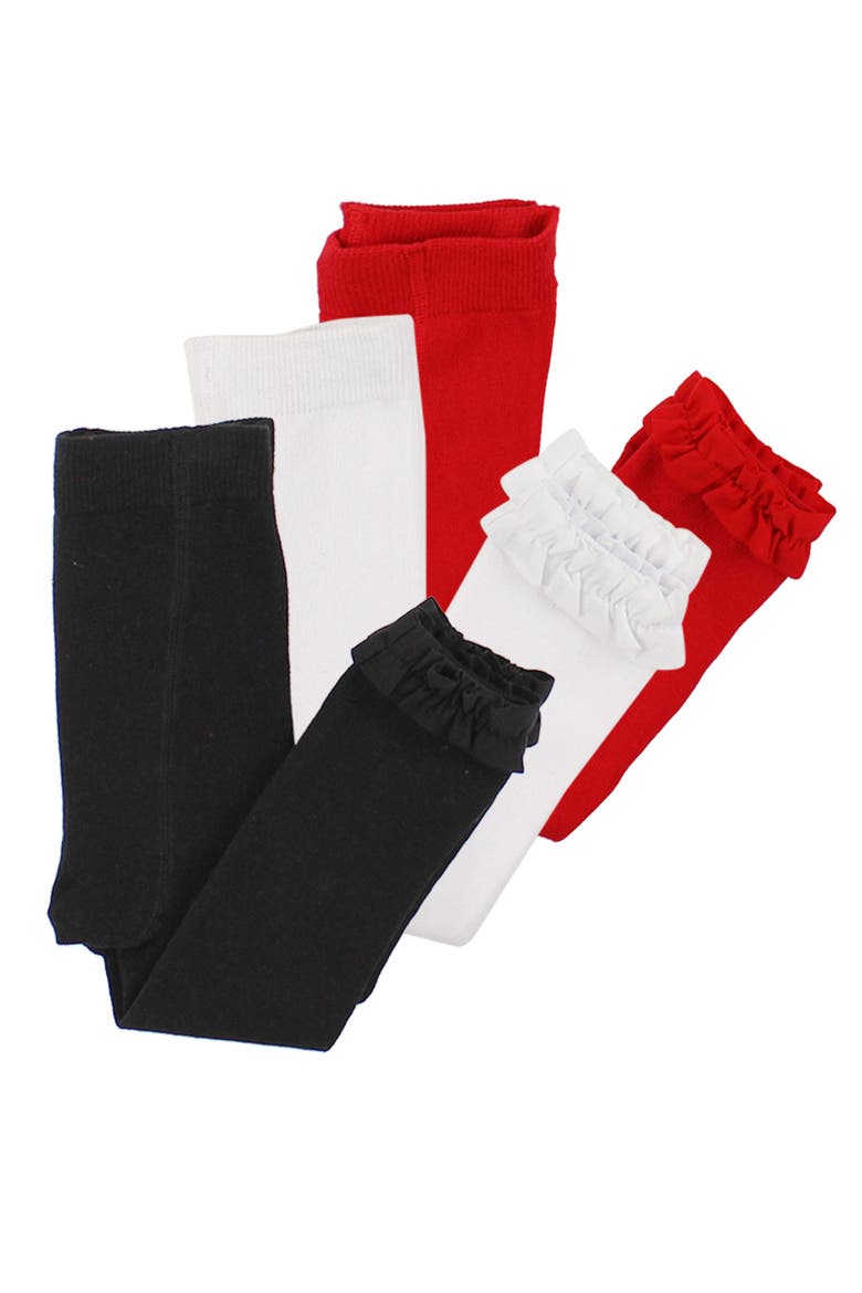 3-Pack Footless Ruffle Tights, Alternate, color, Black, White & Red