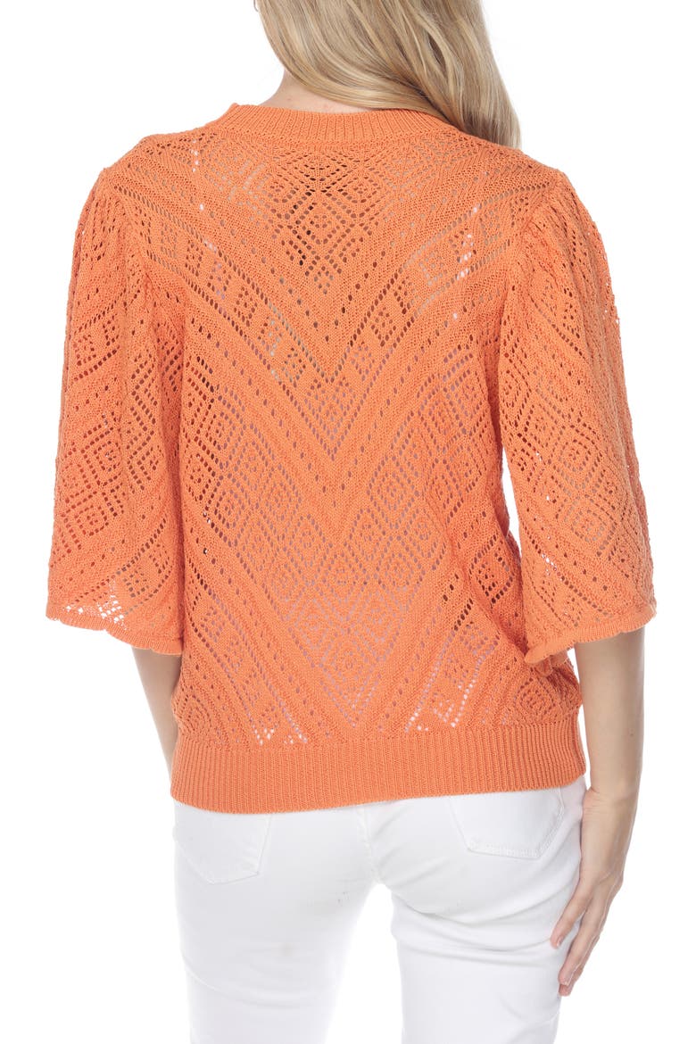 Three-Quarter Sleeve Open Stitch Top, Alternate, color, ORANGE